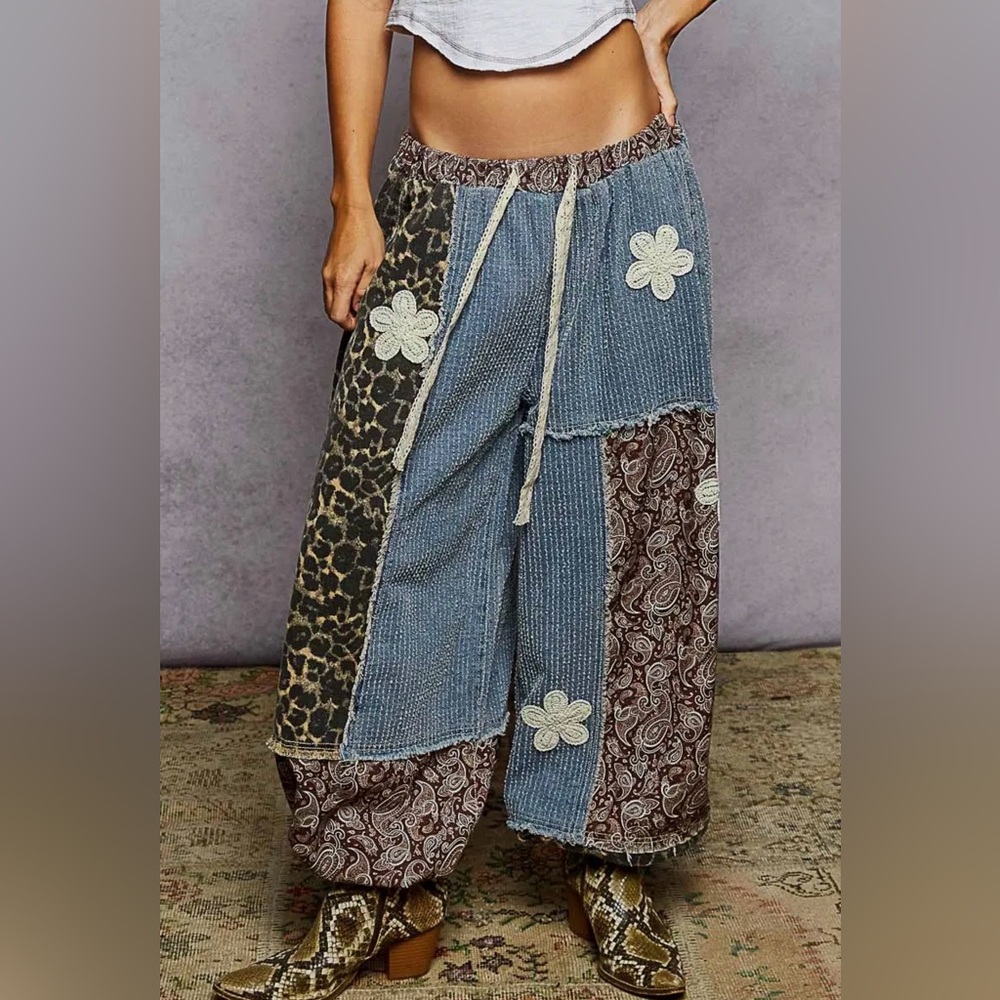 NEW POL 48 hr : “The Sicila”Bohemian Patchwork balloon jogger Wide-Leg Pants
